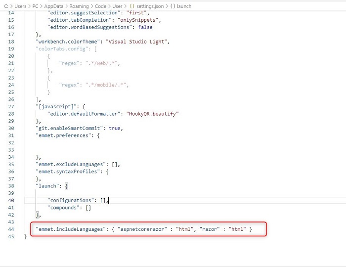 Visual Studio Code'da Cshtml Sayfalar için Emmet Eklentisini Aktifleştirmek