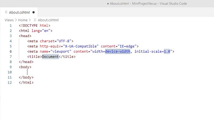 Visual Studio Code'da Cshtml Sayfalar için Emmet Eklentisini Aktifleştirmek